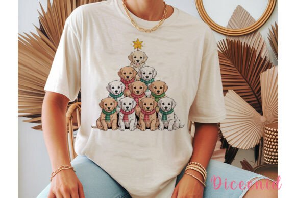 Christmas Puppy Tree Sublimation Design & Illustrations