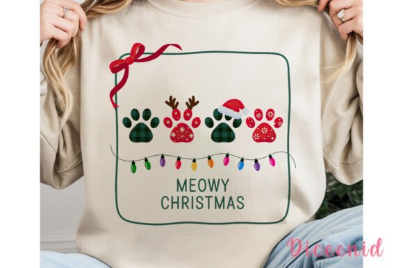Meowy Christmas Paws Sublimation Design Illustrations