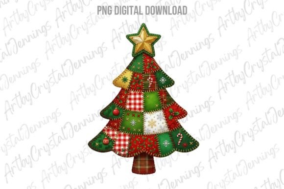 Patchwork Christmas Tree Holiday PNG & Illustrations