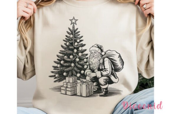 Vintage Santa Christmas Tree PNG Clipart & Illustrations