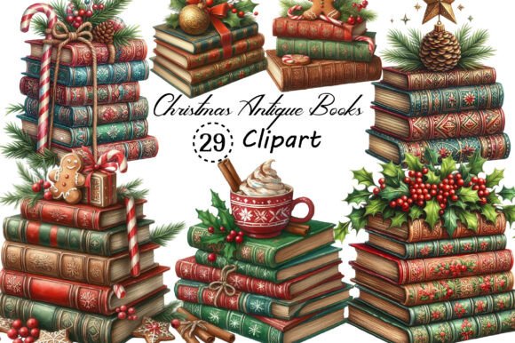 Watercolor Christmas Antique Books Png Freebies Review